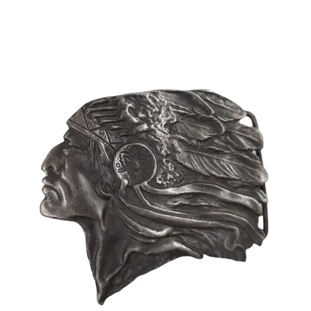Vintage Indiana Metal Craft Native American Chief Belt Buckle